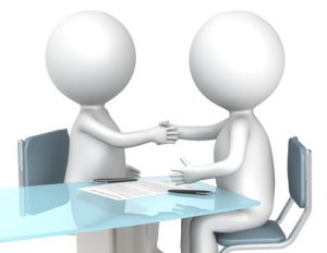 3D little human characters X2 making a deal. Business People series.